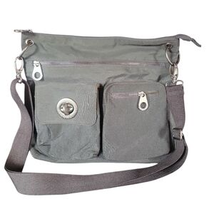 Baggallini Sydney Gray Nylon Zippered Travel Organizer Crossbody Bag
